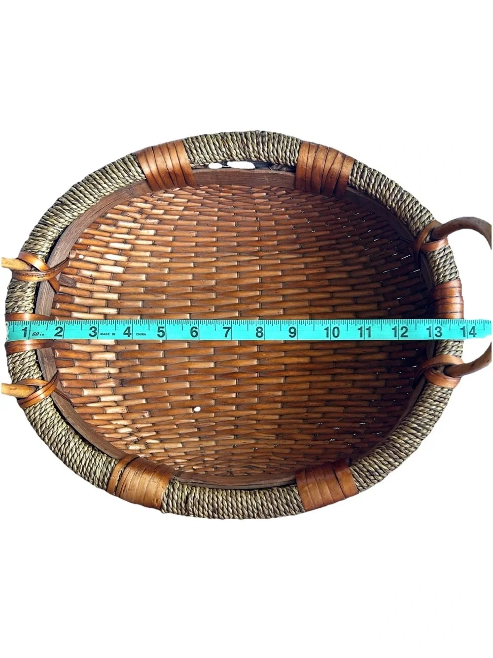 Woven Wicker Rattan Oval Basket Display Décor Storage Open Basket W/Handles 14”